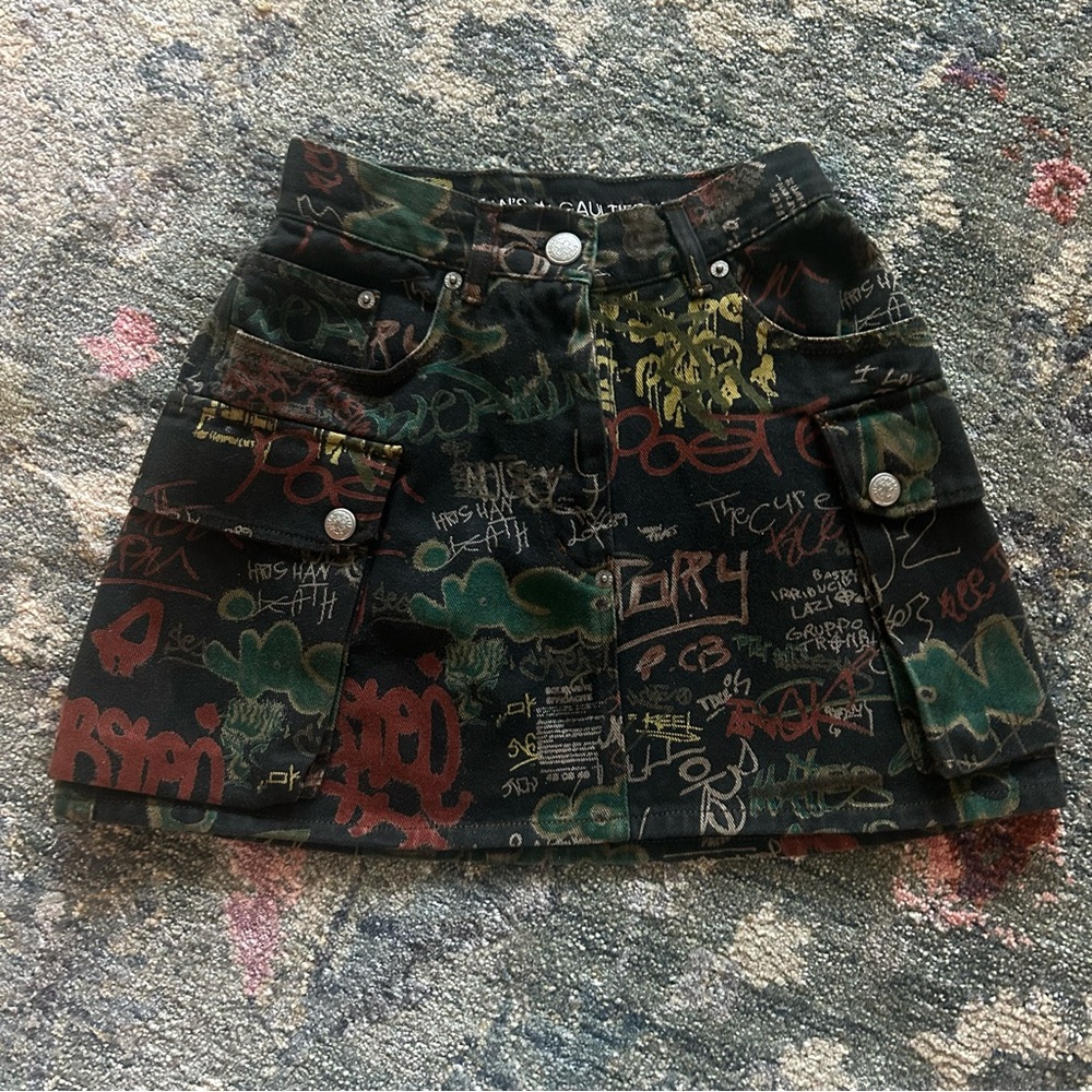 Jean paul Gaultier denim graffiti skirt